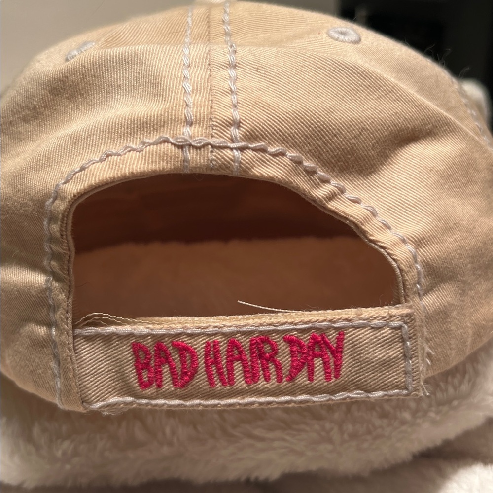 NWT🧢 KBETHOS DISTRESSED COTTON TAN/PINK BAD HAIR DAY ADJUSTABLE BASEBALL HAT CAP - Picture 4 of 9